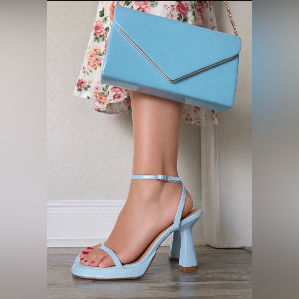 Light Blue Ankle Strap Heels and clutch